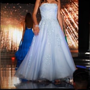 Sherri hill blue rose gown strapless size 2